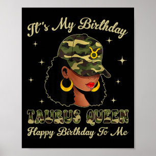 Poster Taurus Queen Lock Black Woman Camo Boné Zodiac Sin