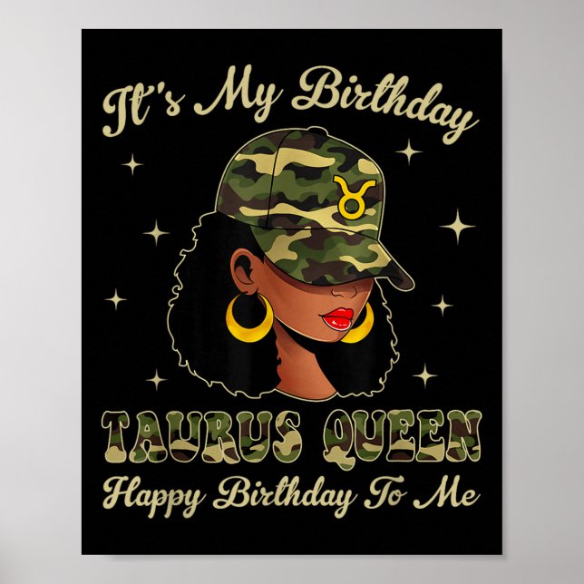 Poster Taurus Queen Lock Black Woman Camo Boné Zodiac Sin (Frente)