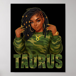 Poster Taurus Queen Lock Black Woman Camo Sinal Zodiac