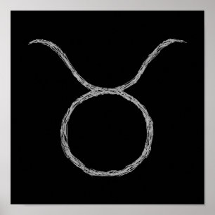 Pôster Taurus. Sinal de Astrologia Zodiac.Preto.