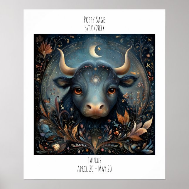 Poster Taurus Zodiac Astrology Name & Birthday (Frente)