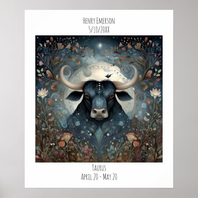 Poster Taurus Zodiac Astrology Name & Birthday (Frente)