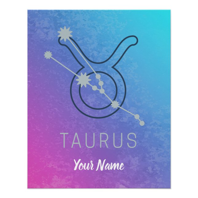 Pôster Taurus Zodiac Sinal Watercolor Horoscope (Frente)