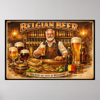 Taverna de Cerveja Belga Calor Cartaz Vintage