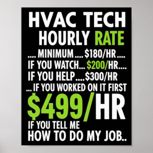 Poster Taxa horária do técnico de Hvac engraçado trabalho