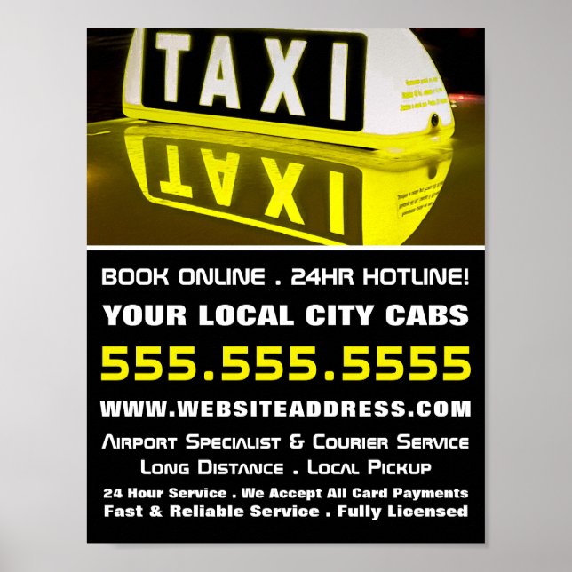 Poster Taxi Sign Refletion, Taxi Cab Firm Advertising (Frente)