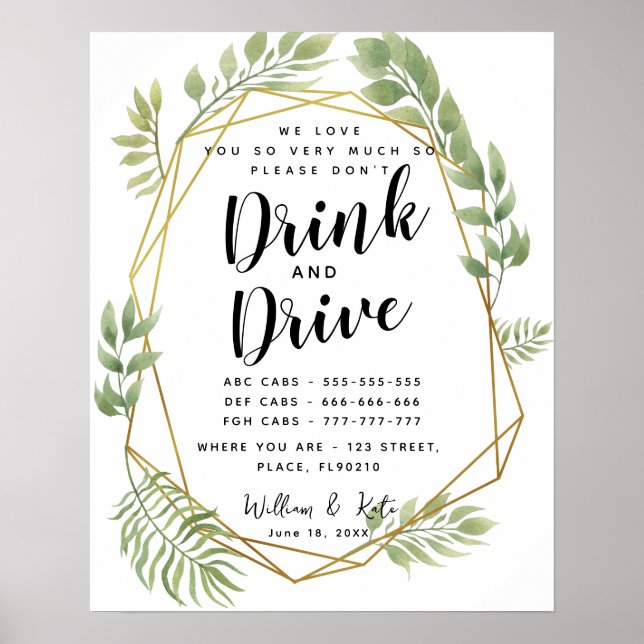 Poster Táxis de festas de cristal não bebem nem dirigem s (Frente)