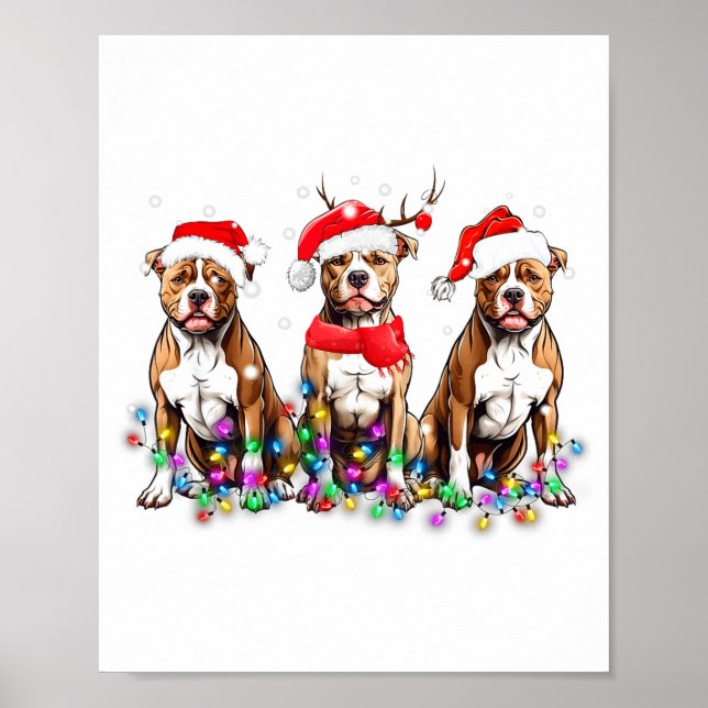Poster Tbull Dog Christmas Lights Cute Pet Matching Famil (Frente)