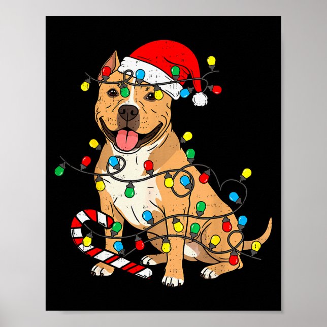 Poster Tbull Dog Christmas Lights Santa Xmas Pet Dog Love (Frente)
