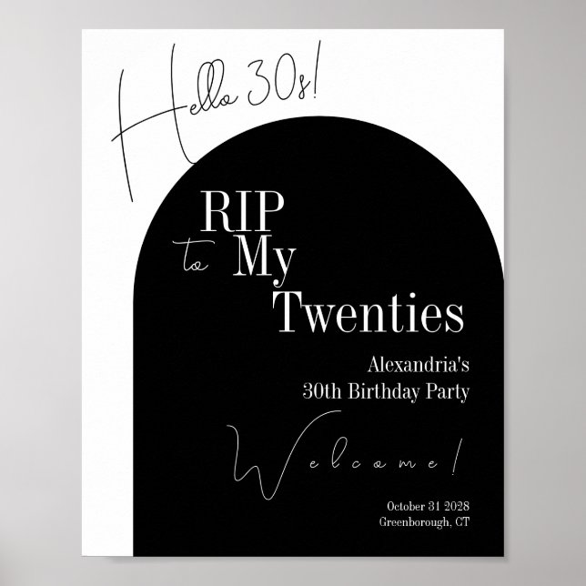 Poster Tchau 20s Olá 30s Festa de 30 anos Bem-vindo (Frente)