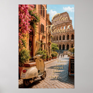 Poster Tchau Roma Vespa Antiga Coliseu Arte Cênica