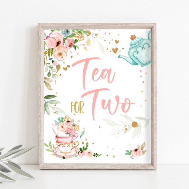 Poster Tea for Two Tea Party Girl 2nd Second Birthday (Criador carregado)
