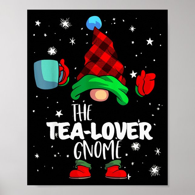Poster Tea Lover Gnome Red Buffalo Plaid Matching Family  (Frente)
