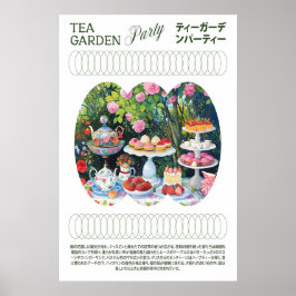 Poster Tea Party Art Print Pastel Cakes, Teapots, Floral