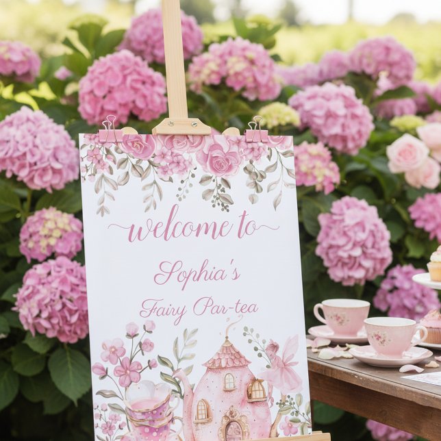 Poster Tea Party Fairy Girl Blush Pink Flowers Birthday (Criador carregado)