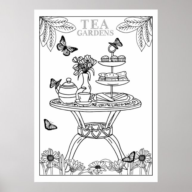 Poster Tea Party Teatime English Garden DY Coloring (Frente)