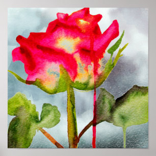 Pôster Tea Rosa híbrido pop arte aquosa flor moderna