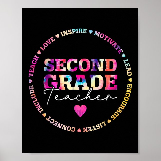 Poster Teach Love Inspire 2nd Grade Teacher Tie Dye Back  (Frente)