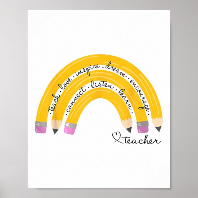 Poster Teach Love Inspire Rainbow Pencil Teacher Ck To Sc (Frente)
