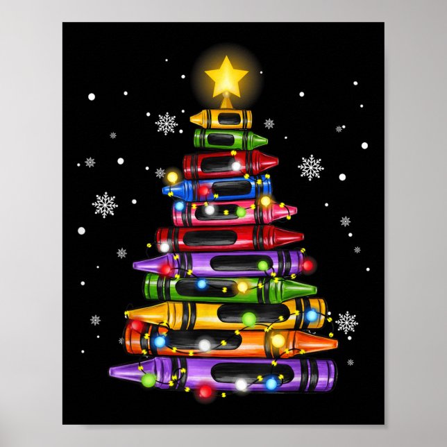 Poster Teacher Crayon Christmas Tree Lights Student Schoo (Frente)
