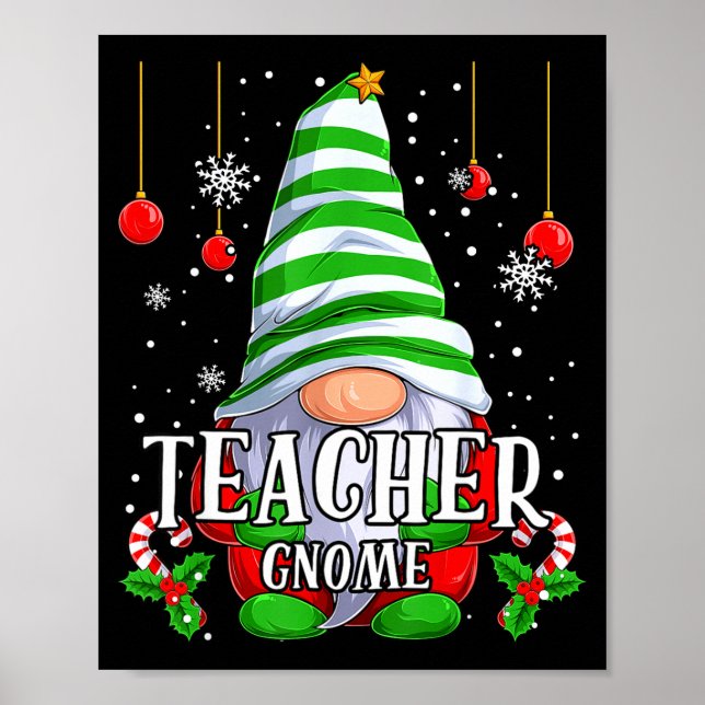 Poster Teacher Gnome Christmas Pajamas Matching Family Gr (Frente)