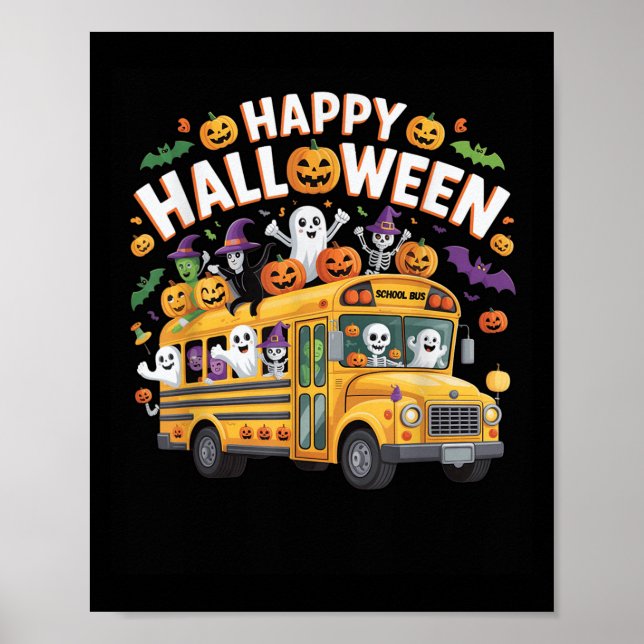 Poster Teacher Halloween School Bus Driver Cute Ghost Wit (Frente)