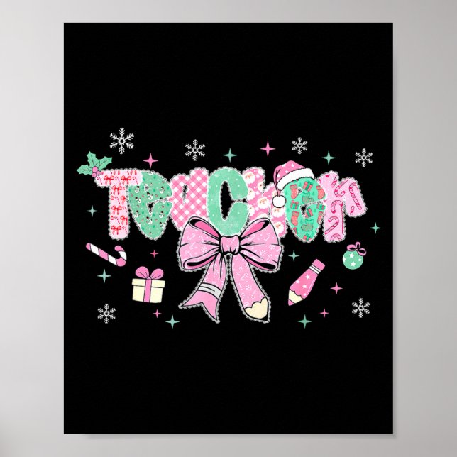 Poster Teacher Merry Christmas Coquette Lace Bow Girl Wom (Frente)