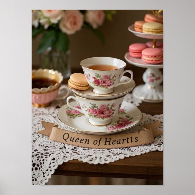Poster Teacups, bandejas em camadas rainha dos corações (Frente)