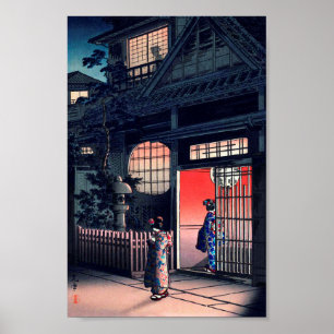 Poster Teahouse à noite, Tsuchiya Koitsu, Woodcut