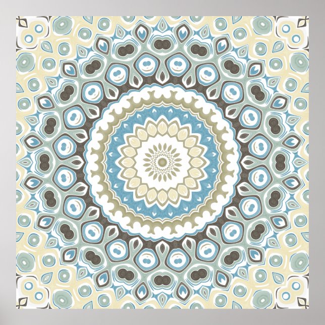 Poster Teal and Beige Mandala Pattern with Earth Tones (Frente)
