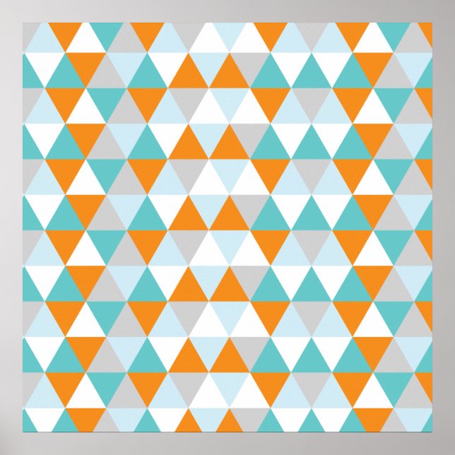 Pôster Teal and Orange Modern Triangle Pattern (Frente)