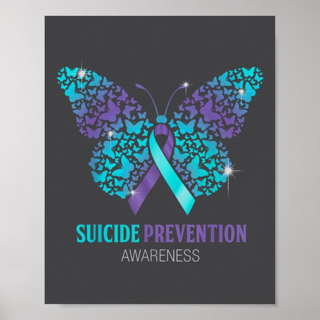 Poster Teal And Purple Butterfly Suicide Prevention Aware (Frente)