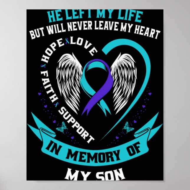 Poster Teal And Purple Suicide Awareness Ribbon In Memory (Frente)