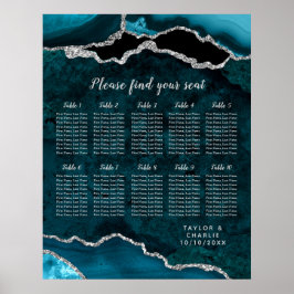 Poster Teal and Silver Agate Wedding Seating Chart