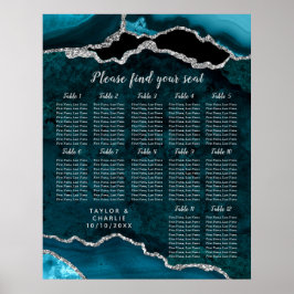 Poster Teal and Silver Agate Wedding Seating Chart