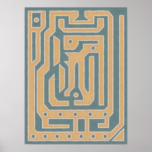 Poster Teal Beige Abstrato Maze Art Design