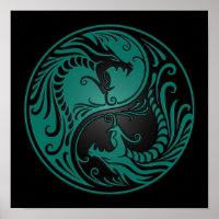 Teal Blue e Black Yin Yang Dragon