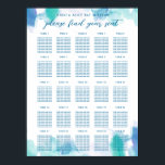 Poster Teal Blue Watercolor Tie Dye Bat Mitzvah Seating<br><div class="desc">Uma lavagem azul-lacrimogênea e verde de aquarela com um toque de púrpura, com texto editável. Personalizar para personalizar, mover ou dimensionar elementos.</div>