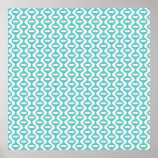 Pôster Teal Claro, Padrão Retroativo Aqua Wavy