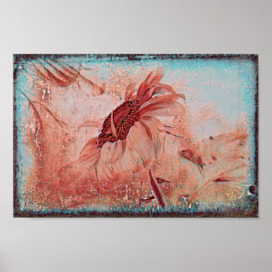 Poster Teal De Girassol Castanho Sepia Vintage Textura An