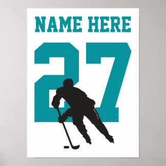 Poster Teal de Número Personalizado do Jogador de Hóquei