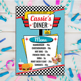 Poster Teal do menu do jantar retrô dos anos 50, vermelho