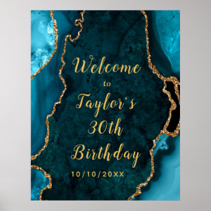 Poster Teal e Dourada Agate Birthday