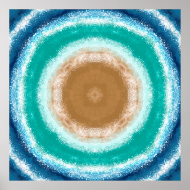 Poster Teal e Turquesa das Ondas do Oceano Redondo (Frente)
