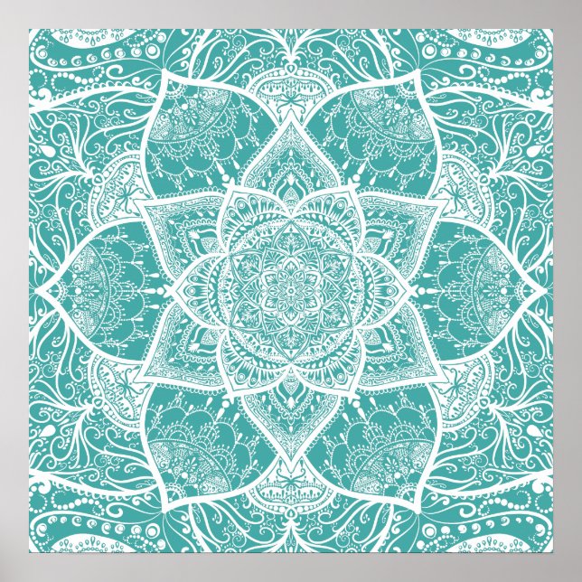 Poster Teal e White Mandala - Loergann em Blue Spruce (Frente)