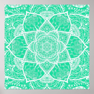 Poster Teal e White Mandala - Loergann em Cedar