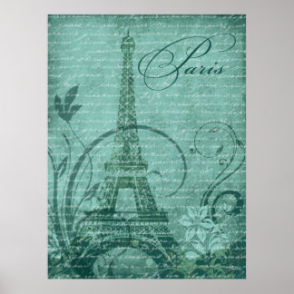 Pôster Teal Fleur de Paris Eiffel Tower 30"x40"