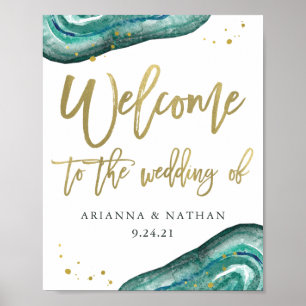 Poster Teal Geode e Boas-vindas ao Casamento Dourado