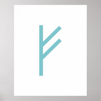 Poster Teal Geométrico Fehu (Prosperidade) Viking Rune