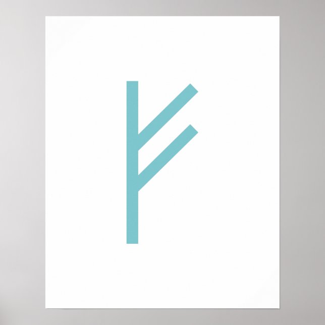 Poster Teal Geométrico Fehu (Prosperidade) Viking Rune (Frente)